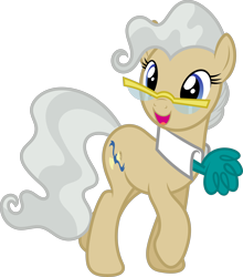 Size: 9548x10834 | Tagged: safe, artist:starryshineviolet, mayor mare, earth pony, pony, g4, the one where pinkie pie knows, absurd resolution, collar, cravat, female, glasses, grey hair, looking at you, mare, raised hoof, simple background, smiling, solo, transparent background, vector, walking