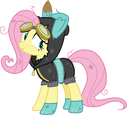 Size: 3301x3000 | Tagged: safe, artist:cloudy glow, fluttershy, pegasus, pony, g4, magic duel, clothes, costume, dangerous mission outfit, female, goggles, hoodie, mare, simple background, solo, transparent background, vector