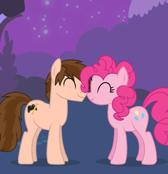 Size: 1047x1080 | Tagged: safe, artist:star-armour95, pinkie pie, oc, oc:braden, earth pony, g4, canon x oc, couple, duo, duo male and female, eyes closed, female, male, mare, night, night sky, nose to nose, purple sky, sky, stallion, straight