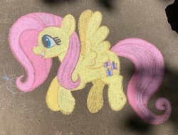 Size: 3320x2525 | Tagged: safe, artist:pink-pone, fluttershy, pony, g4, chalk drawing, solo, traditional art