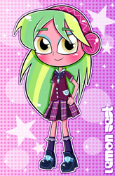 Size: 827x1258 | Tagged: safe, artist:sherbertstarkitty05, lemon zest, equestria girls, g4, clothes, crystal prep academy uniform, female, headphones, pleated skirt, school uniform, skirt, solo