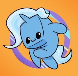 Size: 1070x1052 | Tagged: safe, artist:jargon scott, trixie, pony, unicorn, g4, female, horn, mare, meme, orange background, owo, ponified meme, ponyloaf, simple background, solo