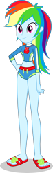 Size: 1220x3946 | Tagged: safe, artist:dustinwatsongkx, rainbow dash, human, equestria girls, g4, applejack's beach shorts swimsuit, clothes, clothes swap, female, geode of super strength, magical geodes, sandals, simple background, solo, swimsuit, swimsuit swap, transparent background, vector