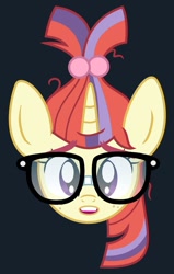 Size: 1107x1739 | Tagged: safe, artist:banquo0, moondancer, pony, unicorn, g4, actually, emoji, female, freckles, glasses, gray background, horn, meme, nerd, ponified meme, simple background, solo, 🤓