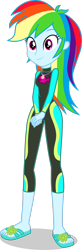 Size: 1280x3924 | Tagged: safe, artist:dustinwatsongkx, rainbow dash, human, equestria girls, g4, clothes, clothes swap, female, fluttershy's wetsuit, sandals, simple background, solo, swimsuit, swimsuit swap, transparent background, vector