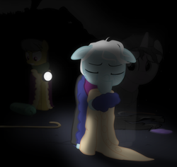 Size: 1956x1847 | Tagged: safe, artist:equestriaexploration, daring do, oc, oc:hiero glyth, oc:petro glyth, ghost, pony, undead, atg 2024, cane, lantern, newbie artist training grounds