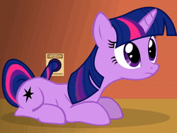Size: 1296x976 | Tagged: safe, alternate version, artist:zoarvek, twilight sparkle, pony, unicorn, g4, animated, battery, charging, eye color change, female, frown, horn, loop, no sound, perfect loop, plug, sitting, solo, twilight server, webm