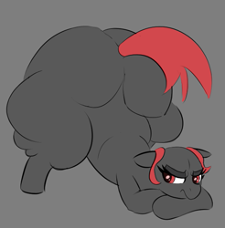 Size: 595x604 | Tagged: safe, oc, oc only, oc:zippers, earth pony, pony, bald, cute, face down ass up, fat, female, gray background, huge butt, large butt, mare, red eyes, simple background, solo