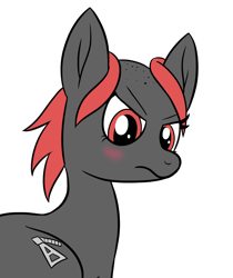 Size: 1004x1193 | Tagged: safe, artist:wapamario63, oc, oc only, oc:zippers, earth pony, pony, angry, bald, blushing, cute, female, mare, red eyes, simple background, solo, transparent background