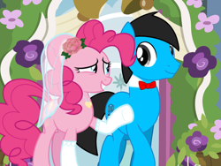 Size: 1024x768 | Tagged: safe, artist:bluemario11, pinkie pie, oc, oc:william, earth pony, g4, canon x oc, duo, duo male and female, female, male, marriage, straight, wedding