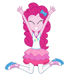 Size: 1354x1492 | Tagged: safe, artist:blockslikepl, edit, edited screencap, screencap, pinkie pie, human, equestria girls, g4, background removed, eyes closed, female, jumping, not a vector, simple background, smiling, solo, transparent background