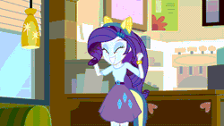 Size: 1920x1080 | Tagged: safe, screencap, rarity, human, equestria girls, g4, my little pony equestria girls, animated, belt, boots, clothes, female, gif, high heel boots, jumping, shirt, shoes, skirt, wondercolt ears, wondercolt tail