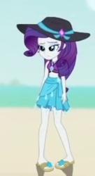 Size: 262x483 | Tagged: safe, edit, edited screencap, screencap, rarity, human, aww... baby turtles, equestria girls, g4, my little pony equestria girls: better together, clothes, cropped, hat, pigeon toed, rarity's blue sarong, rarity's purple bikini, solo focus, sun hat, swimsuit