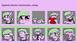 Size: 1500x831 | Tagged: safe, artist:skydreams, oc, oc only, oc:springshine, earth pony, pony, :3, :p, clothes, commission, emotes, female, flower, flower in hair, frustrated, heart, lying down, onomatopoeia, ponyloaf, prone, raspberry, raspberry noise, sad, scared, scarf, screaming, shrug, sparkles, tongue out