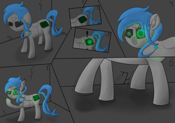 Size: 3508x2480 | Tagged: safe, oc, oc only, oc:and, pony, robot, robot pony, arist:draconequues, atg 2024, confused, female, glowing, glowing eyes, newbie artist training grounds, solo, waking up