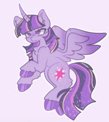 Size: 1170x1308 | Tagged: safe, artist:raggdollii, twilight sparkle, alicorn, pony, g4, alternate hair color, colored hooves, female, flying, freckles, full body, horn, mare, outline, simple background, solo, sparkly mane, sparkly tail, spread wings, tail, twilight sparkle (alicorn), unshorn fetlocks, white background, wings