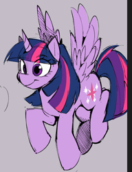 Size: 618x804 | Tagged: safe, artist:inkbloto, twilight sparkle, alicorn, pony, g4, gray background, simple background, smiling, solo, spread wings, twilight sparkle (alicorn), wings