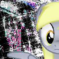 Size: 120x120 | Tagged: safe, artist:y122n20497166, derpy hooves, pegasus, pony, g4, abstract background, female, icon, mare, music at source, solo