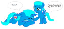 Size: 2112x968 | Tagged: safe, artist:memeartboi, pegasus, pony, unicorn, affection, bonding, colt, comfort, comforting, crying, cute, duo, duo male and female, female, foal, gumball watterson, heart, heartwarming, horn, little boy, male, mare, mother, mother and child, mother and son, nicole watterson, ponified, sad, simple background, smiling, sniffing, sobbing, tearjerker, teary eyes, the amazing world of gumball, upset, white background, wholesome, wings
