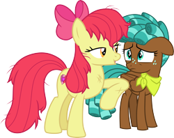 Size: 3796x3000 | Tagged: safe, artist:cloudy glow, apple bloom, spur, earth pony, pegasus, pony, g4, growing up is hard to do, duo, duo female, female, filly, foal, mare, messy mane, messy tail, older, older apple bloom, simple background, tail, teenager, transparent background, vector
