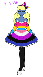 Size: 1558x2780 | Tagged: safe, artist:hayley566, oc, oc only, oc:azure/sapphire, equestria girls, g4, clothes, crossdressing, femboy, genderfluid pride flag, headband, high heels, male, pansexual pride flag, pride, pride dress, pride flag, pride month, shoes, simple background, solo, stockings, thigh highs, transparent background, wig