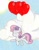Size: 3165x4096 | Tagged: safe, artist:vcustomguitars, sweetie belle, pony, unicorn, g4, balloon, cloud, cute, diasweetes, eyes closed, floating, grin, horn, smiling, solo, then watch her balloons lift her up to the sky