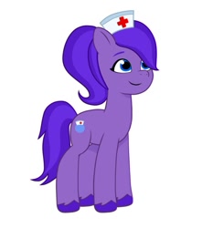 Size: 640x725 | Tagged: safe, artist:jazzhooves, oc, oc only, earth pony, pony, g5, my little pony: tell your tale, earth pony oc, female, hat, nurse hat, ponytail, simple background, smiling, solo, white background