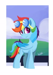 Size: 2039x2893 | Tagged: safe, artist:skylinepony_, rainbow dash, pegasus, pony, g4, female, goggles, goggles on head, mare, smiling, solo