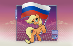 Size: 2560x1600 | Tagged: safe, artist:darkdoomer, applejack, flag, pride, russia, solo, vaporwave