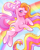 Size: 2160x2700 | Tagged: safe, artist:sparkytopia, rainbow flash, earth pony, pony, g3, female, heart, heart eyes, looking at you, mare, multicolored hair, open mouth, open smile, pink coat, rainbow, rainbow eyes, rainbow hair, signature, smiling, solo, super long hair pony, wingding eyes