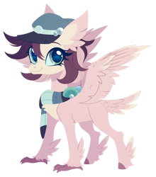 Size: 2391x2715 | Tagged: safe, artist:belka-sempai, part of a set, oc, oc only, changeling, classical hippogriff, hippogriff, g4, clothes, commission, disguise, disguised changeling, female, hat, scarf, simple background, smiling, solo, spread wings, transparent background, wings, ych result