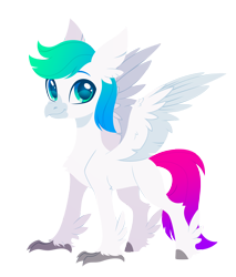 Size: 2420x2835 | Tagged: safe, artist:belka-sempai, part of a set, oc, oc only, oc:municorn, classical hippogriff, hippogriff, g4, classical hippogriffied, commission, hippogriffied, male, multicolored hair, simple background, smiling, solo, species swap, spread wings, transparent background, wings, ych result