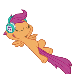 Size: 800x800 | Tagged: safe, edit, edited screencap, editor:dracoawesomeness, screencap, scootaloo, pegasus, pony, g4, background removed, eyes closed, female, filly, foal, headphones, hooves behind head, low quality, lowres, lying down, not a vector, prone