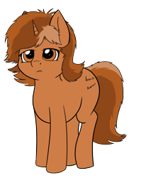 Size: 1027x1206 | Tagged: safe, artist:appledash, oc, oc:sign, pony, unicorn, female, frown, horn, mare, newbie artist training grounds, simple background, solo, standing, style emulation, transparent background