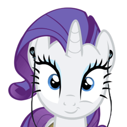 Size: 800x800 | Tagged: safe, edit, edited screencap, editor:dracoawesomeness, screencap, rarity, unicorn, g4, background removed, earbuds, female, horn, listening to music, looking at you, not a vector, simple background, smiling, solo, transparent background