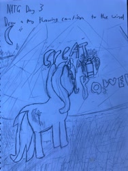 Size: 3024x4032 | Tagged: safe, artist:goldenmidnight, trixie, pony, unicorn, g4, atg 2024, evil smile, female, graffiti, grass, great and powerful, horn, mare, monochrome, moon, newbie artist training grounds, night, smiling, solo, twilight's castle, vandalism