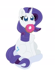 Size: 1666x2174 | Tagged: safe, artist:cinematic-fawn, rarity, pony, donut, food, mouth hold, simple background, solo, white background