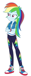 Size: 549x1344 | Tagged: safe, artist:invisibleink, edit, editor:mlpfan3991, rainbow dash, human, equestria girls, g4, my little pony equestria girls: better together, clothes, converse, crossed arms, female, hoodie, jacket, pants, rainbow dash's better together outfit, shirt, shoes, simple background, smiling, smirk, sneakers, solo, waistband, white background