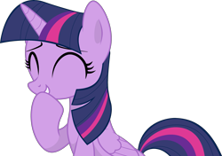 Size: 3647x2566 | Tagged: safe, artist:stephen-fisher, twilight sparkle, alicorn, pony, g4, ^^, chuckle, eyes closed, female, giggling, happy, hooves, horn, long mane, mare, simple background, smiling, solo, tail, teeth, transparent background, twilight sparkle (alicorn), wings