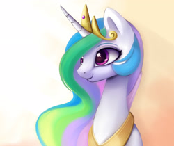 Size: 3580x3007 | Tagged: dead source, safe, artist:magnaluna, princess celestia, alicorn, pony, g4, bust, crown, cute, cutelestia, female, high res, horn, jewelry, mare, peytral, portrait, regalia, smiling, solo