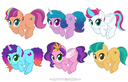 Size: 4110x2654 | Tagged: safe, artist:ramixe dash, hitch trailblazer, izzy moonbow, misty brightdawn, pipp petals, sunny starscout, zipp storm, g4, g5, adorapipp, adorazipp, cute, female, g5 to g4, generation leap, hitchbetes, izzybetes, looking at you, male, mane five, mane six (g5), mare, mistybetes, simple background, smiling, stallion, sunnybetes, transparent background