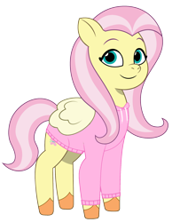 Size: 1400x1800 | Tagged: safe, artist:edy_january, artist:efk-san, artist:prixy05, edit, vector edit, fluttershy, pegasus, pony, g4, g5, my little pony: tell your tale, clothes, g4 to g5, generation leap, hoodie, looking at you, pink hoodie, reference, remake, simple background, solo, transparent background, vector