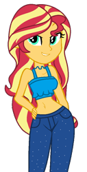 Size: 438x859 | Tagged: safe, artist:robertsonskywa1, sunset shimmer, human, equestria girls, g4, belly, belly button, chelsea van der zee, clothes, denim, dreamworks, female, hand on hip, jeans, pants, photo, ruby gillman: teenage kraken, sexy, simple background, solo, transparent background