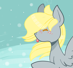 Size: 641x596 | Tagged: safe, artist:pluel, derpy hooves, pegasus, pony, g4, :p, cute, derpabetes, eyes closed, snow, solo, tongue out