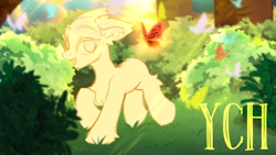 Size: 6222x3500 | Tagged: safe, artist:stesha, butterfly, pony, commission, complex background, day, detailed background, forest, forest background, nature, outdoors, sketch, solo, tree, ych sketch, your character here