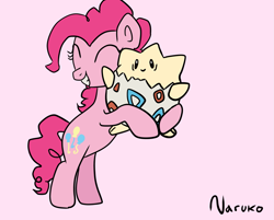 Size: 1241x1000 | Tagged: safe, artist:wrath-marionphauna, pinkie pie, earth pony, pony, togepi, g4, base used, cute, diapinkes, female, hug, mare, plushie, pokémon