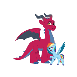 Size: 4096x4096 | Tagged: safe, artist:prixy05, lava (g5), rainbow dash, dragon, pegasus, pony, g4, g5, my little pony: tell your tale, spoiler:g5, absurd resolution, duo, duo male and female, female, g4 to g5, generation leap, male, mare, simple background, white background