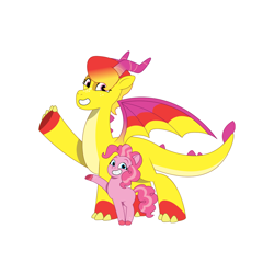 Size: 4096x4096 | Tagged: safe, artist:prixy05, luxxe, pinkie pie, dragon, earth pony, pony, g4, g5, my little pony: tell your tale, spoiler:g5, absurd resolution, dragoness, duo, duo female, female, g4 to g5, generation leap, mare, simple background, white background