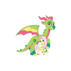 Size: 4096x4096 | Tagged: safe, artist:prixy05, fluttershy, leaf (g5), dragon, pegasus, pony, g4, g5, my little pony: tell your tale, spoiler:g5, absurd resolution, dragoness, duo, duo male and female, female, g4 to g5, generation leap, male, mare, simple background, white background