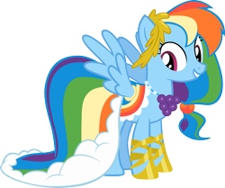 Size: 1403x1175 | Tagged: safe, artist:choedan-kal, rainbow dash, pegasus, pony, g4, season 1, suited for success, clothes, cute, dashabetes, dress, female, formal wear, gala dress, gown, grand galloping gala, mare, rainbow dash always dresses in style, rainbow dash's first gala dress, simple background, solo, transparent background, vector